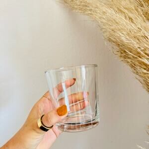 POTTERY BARN Clear Modern Stemless Lowball Juice Glass Drink Wear Glasses Set 3